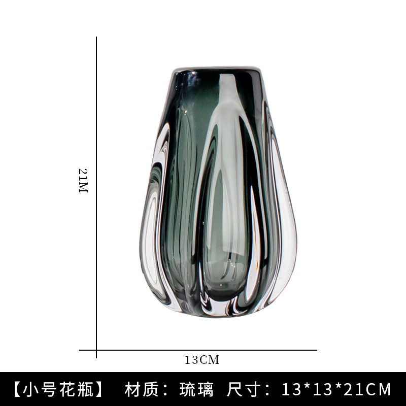现代简约收口玻璃花m瓶摆件插花客厅玄关茶几高级灰水养插花装饰