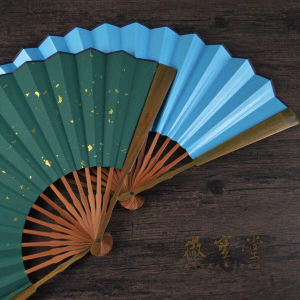 10寸15方绿檀木竹芯扇子 空白宣纸折扇 带香味檀木扇文玩折扇礼品