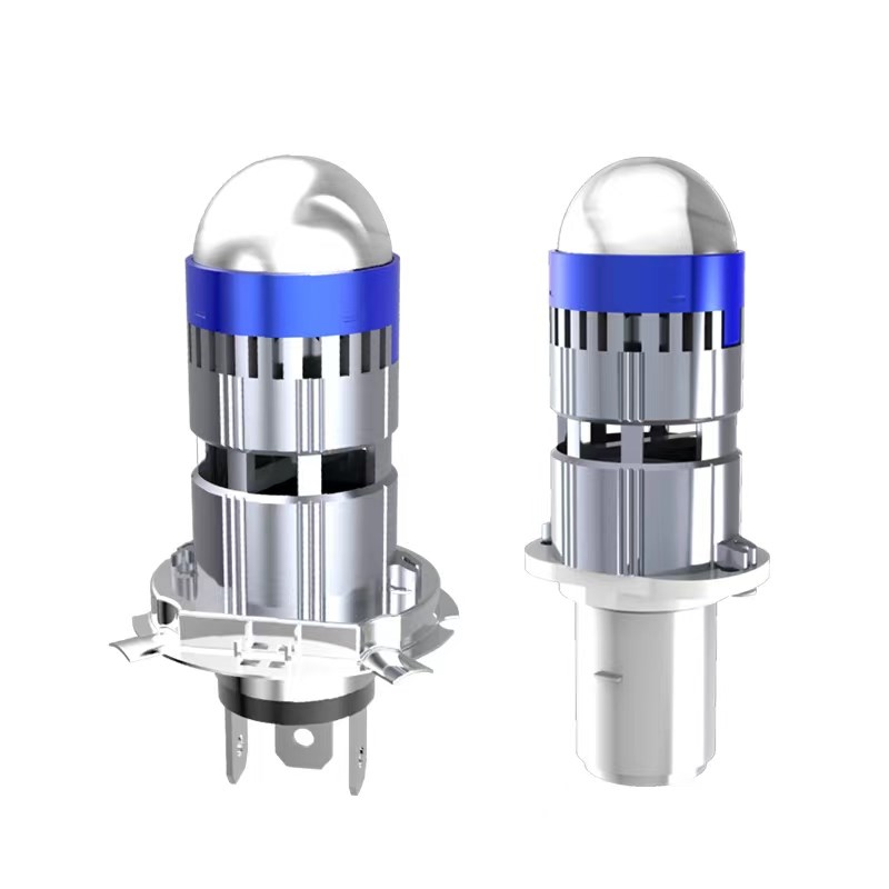 摩托车LED大灯透镜激光灯泡三爪H4远近光一体双爪H6电动车前大灯