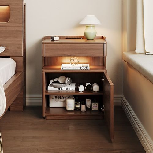 床头柜保险箱一体卧室实木智能多功能带锁无线充电保险柜免安装