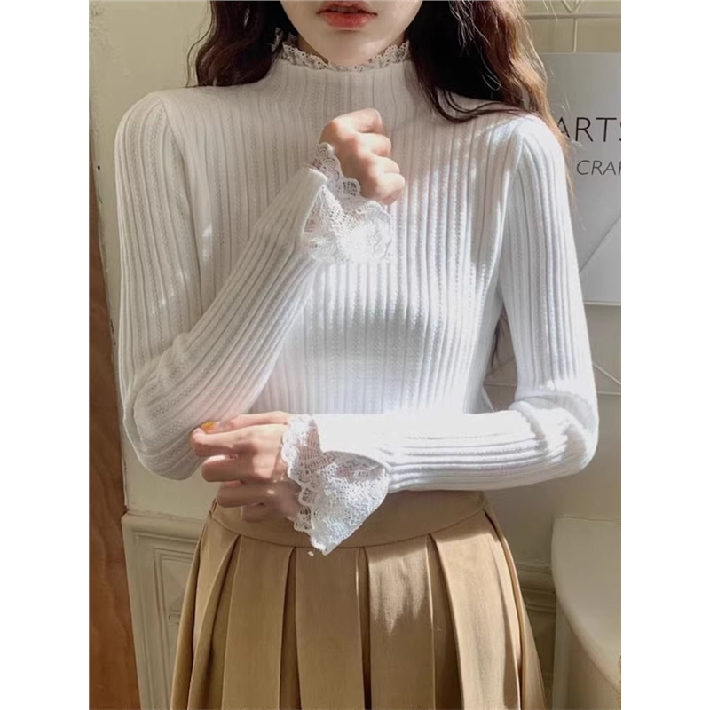 法式白色针织衫拼接蕾丝皮草内搭女秋冬显瘦半高领毛衣打底衫上衣,女装/女士精品,POLO衫,淘宝优惠券,粉丝福利购,淘宝优惠卷
