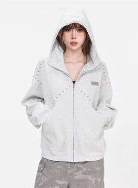「CHANT2nd」韩系腊肠狗连帽卫衣外套女设计感小众铆钉拉链开衫秋