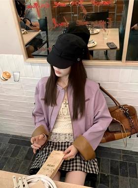 ICH MODE 美式短款紫色外套女秋冬2025新款宽松流行小衫夹克上衣