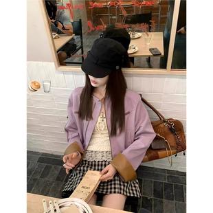 ICH MODE 美式短款紫色外套女秋冬2025新款宽松流行小衫夹克上衣