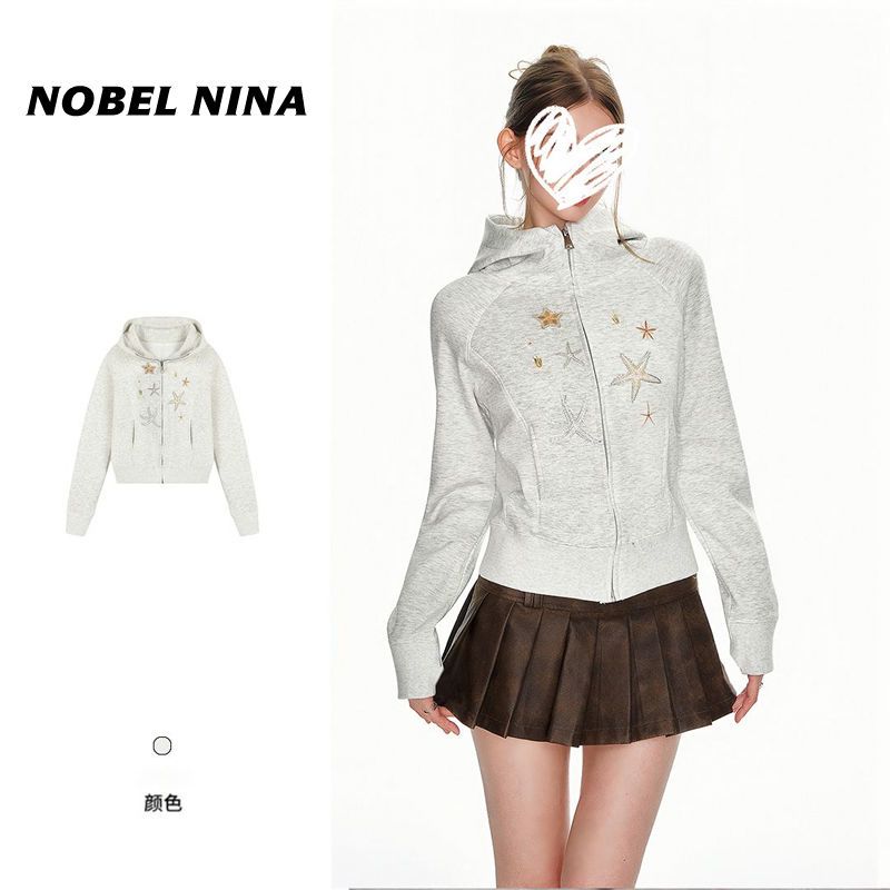 Lady ideal 美式空气层拉链卫衣外套女2025新款秋季修身连帽开衫