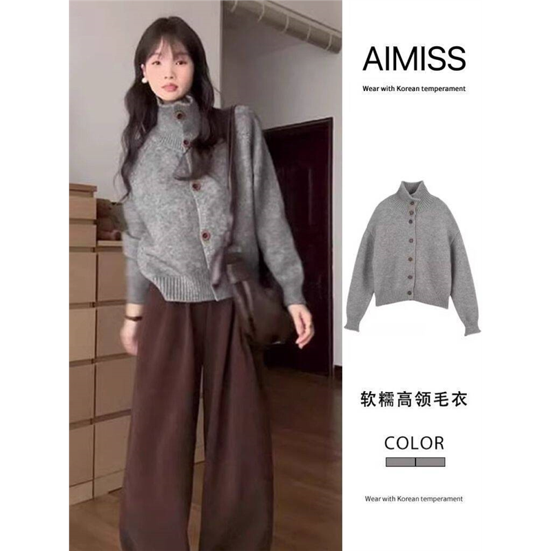 灰色针织高领早秋毛衣开衫慵懒高级感女装2025新款秋冬设计感外套,女装/女士精品,POLO衫,淘宝优惠券,粉丝福利购,淘宝优惠卷