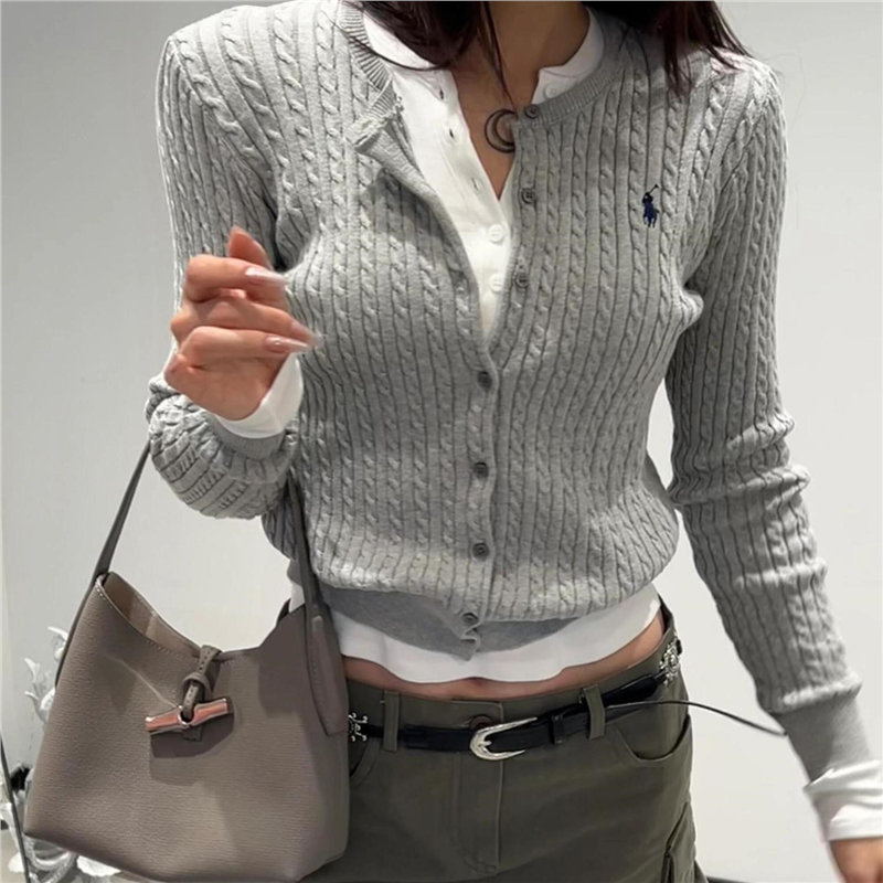 Ariseism美式复古圆领修身针织开衫女2025秋季新款内搭毛衣外套