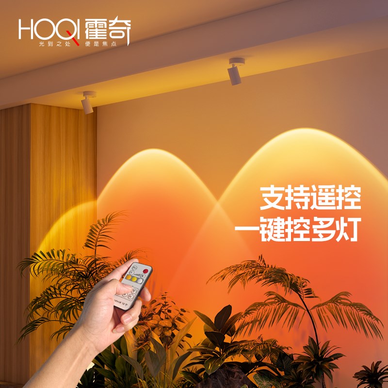 日不落射灯充电款免打孔网红玄关装饰画遥控夕阳氛围灯免接布线