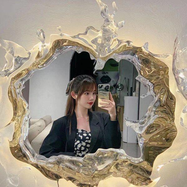 北欧铂晶艺术瑞水之镜客厅壁灯装饰水花梳妆镜子灯酒店别墅氛围灯