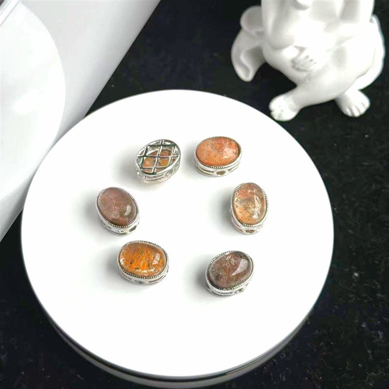 银饰镶嵌天然花幽灵颗颗有景物可以DIY提溜手链项链戒指价格优惠