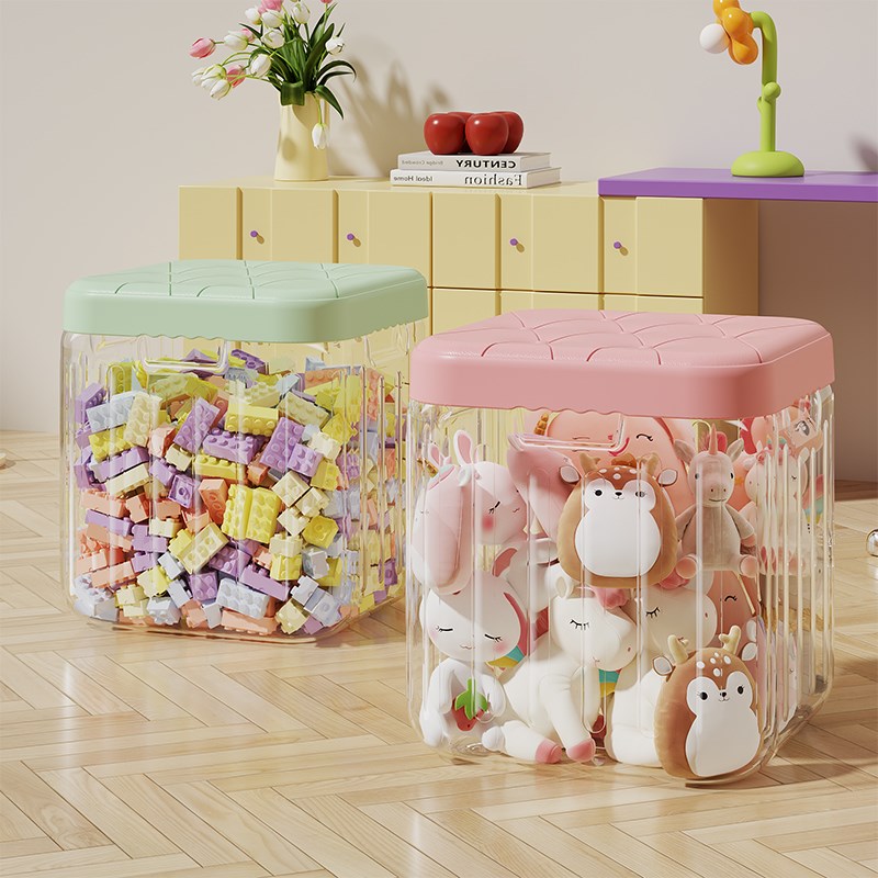 娃娃收纳桶玩具收纳箱储物凳大容量公仔整理箱透明神器可坐收纳凳
