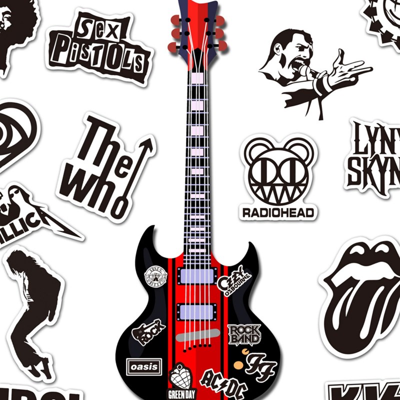 50张摇滚ROCK朋克乐队个性潮牌LOGO贴纸装饰笔记本头盔水杯电动车