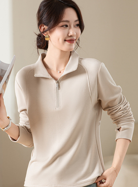 华绒+羊毛 半拉链立领上衣 套头卫衣女宽松 秋冬外穿内搭