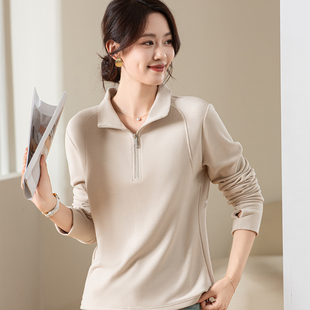 华绒+羊毛 半拉链立领上衣 套头卫衣女宽松 秋冬外穿内搭