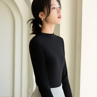 丝光羊毛半高领长袖打底衫