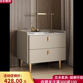 全实木岩板床头柜轻奢简约现代意式 极简小户型迷你加高窄卧室皮质