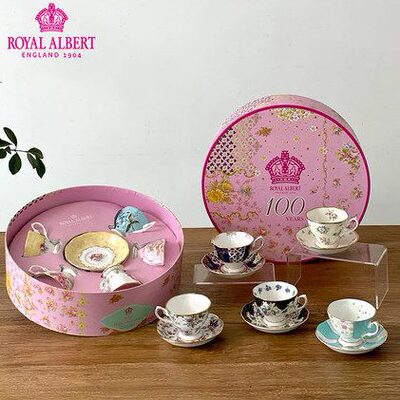Royal Albert阿尔伯特百年系列杯碟五件套 骨瓷茶咖杯礼盒装茶具