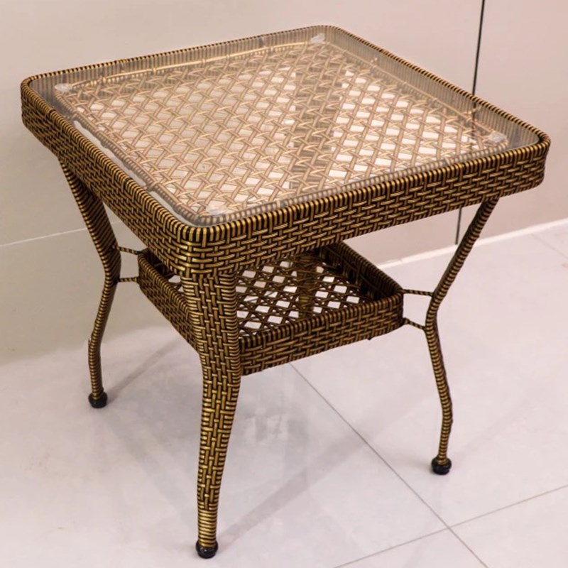 户外仿藤编小茶几客厅q简约阳台茶桌圆形钢化玻璃小圆桌简易方桌