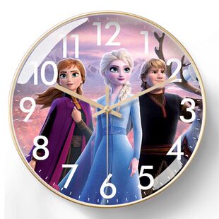 冰雪奇缘壁挂钟石英钟表艾莎公主少女学生公主房电波钟自动对时钟