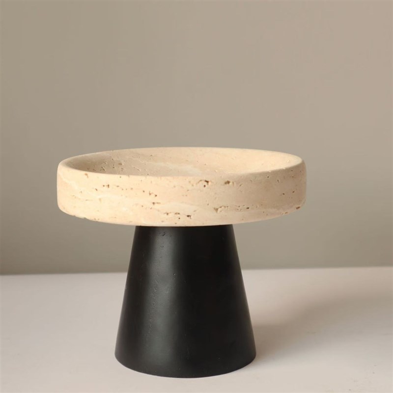 新中式现b代创意洞石果盘摆件高级感样板房客厅茶几桌面收纳盘托