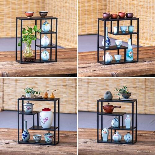 桌面博古架茶具置物架铁艺中式紫砂壶摆放架多宝格摆件茶壶古董架