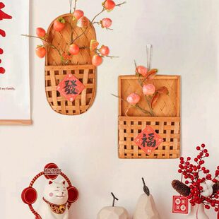 创意壁挂花篮装饰庭院花园户外实木吊篮墙面挂饰新年场景布置摆件