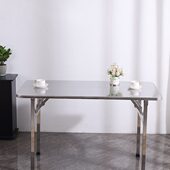 不锈钢餐桌内折叠桌长方形桌电脑桌茶台吃饭桌台家用长方正方桌子