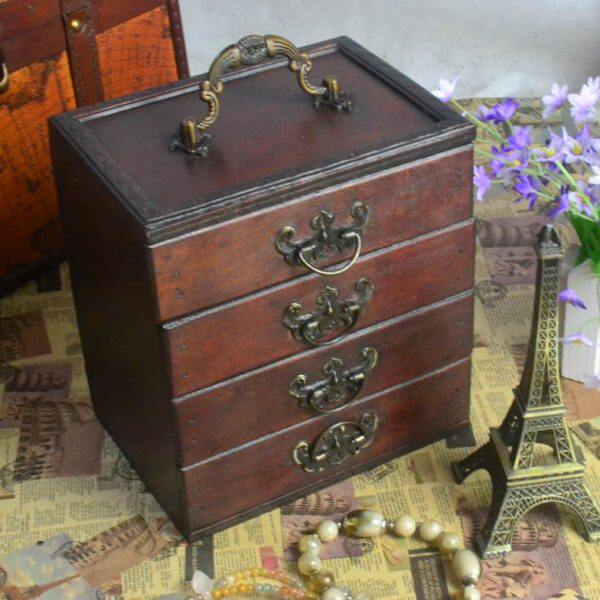 明清中式仿古典木质首饰盒 做旧复古摄影道具/结婚礼物/创意礼品