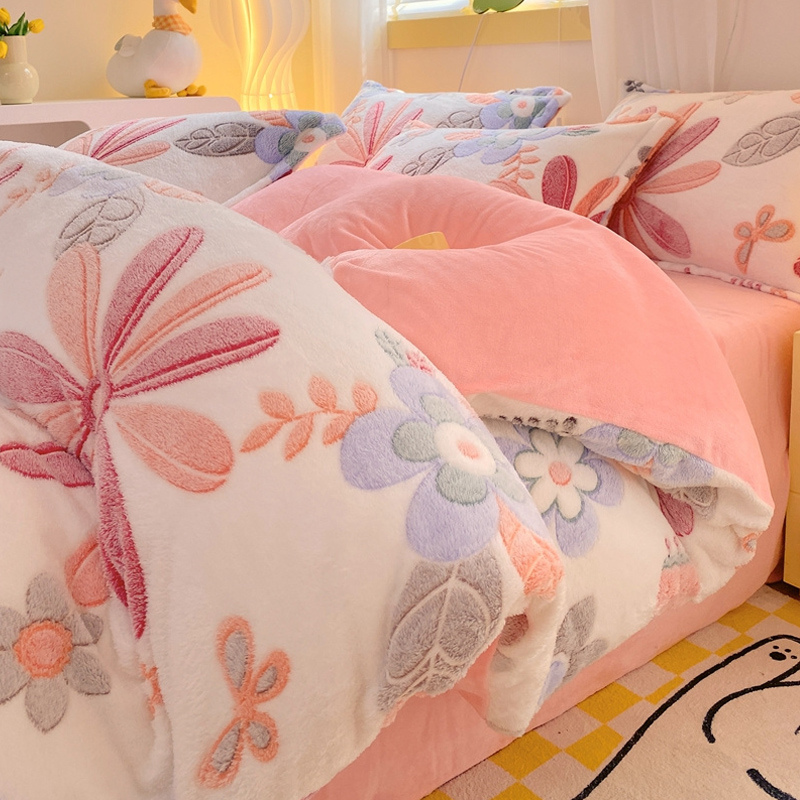 高克重保暖雪花珊瑚绒床上四件z套牛奶绒冬季法兰绒被套床单三件