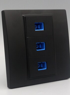 黑色86型三位SC光纤直插面板三口SC法兰盘光钎宽带网络口墙壁插座