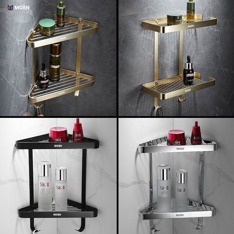 摩恩全铜三角篮卫生间双层转角架浴室置物架沐浴露收纳架五金挂件