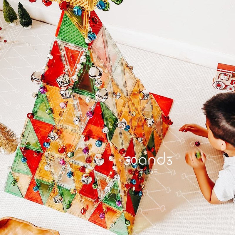 磁力片大颗粒积木彩窗透光儿童益智早教玩具拼装搭建圣诞宝宝礼物
