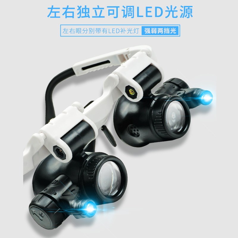 眼镜型头戴式放大镜双目带灯电子维修钟表专用高清手机电路板老花