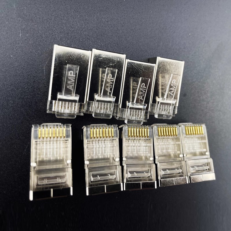 AMP安普CAT6千兆8芯网络水晶头RJ45六类屏蔽水晶头100个纯铜8P8C