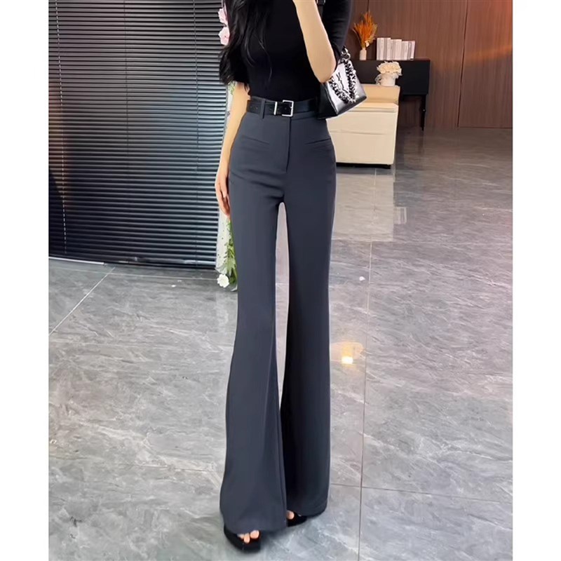 灰色西装OL微喇叭西装裤女夏薄款2025新款气质修身显瘦垂感马蹄裤