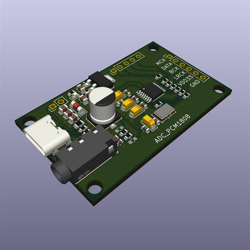 PCM1808 ADC AUX 3.5立体声单端模拟音频转I2S数字输出板编码模块