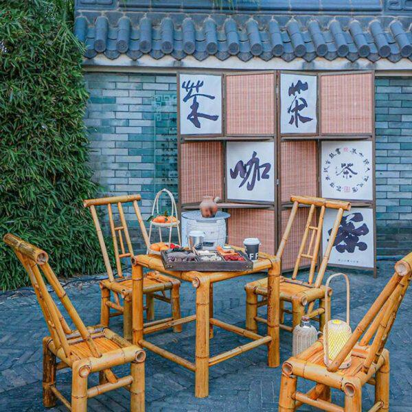 竹桌竹椅户外庭院竹桌椅组合小院桌椅阳台桌椅竹子桌椅复古竹桌椅