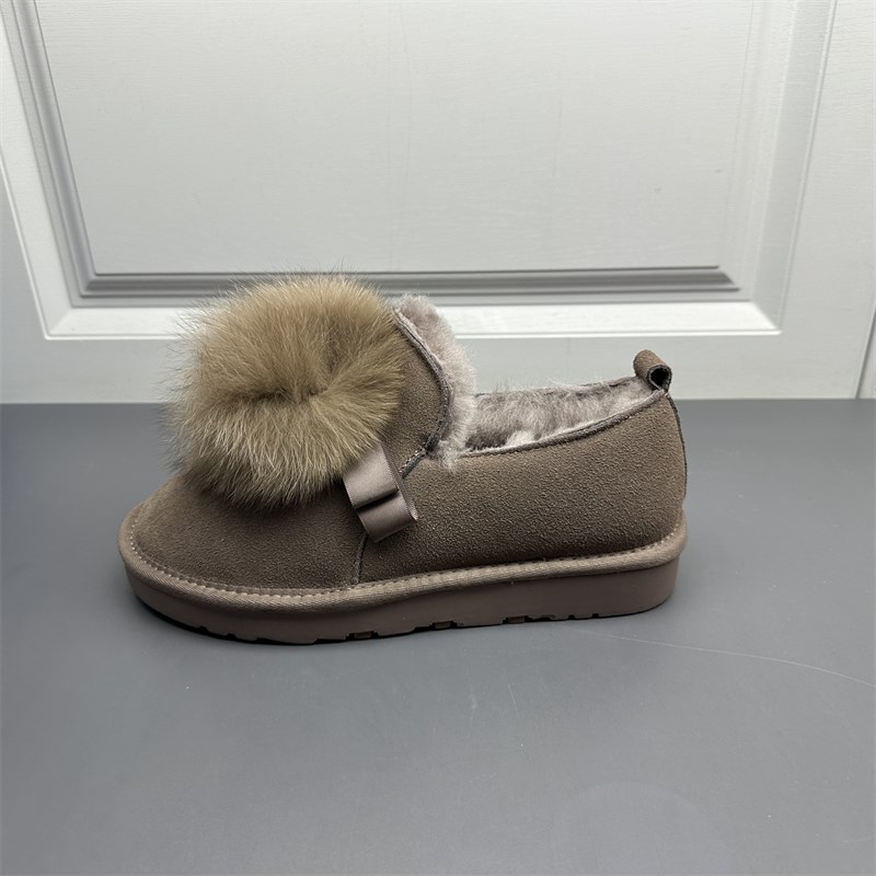 断码处理磨砂牛皮勃肯鞋女秋冬加绒厚底毛毛鞋一脚蹬短筒雪地靴