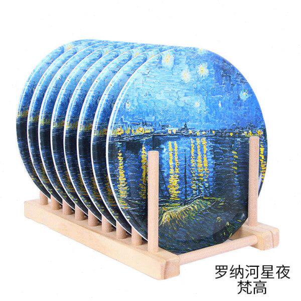 世界名画隔热餐垫8个装防烫密胺垫仿瓷隔热垫盘子锅垫餐桌垫彩盒