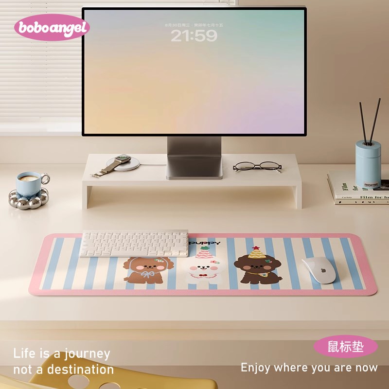Hi皮小狗超大鼠标垫女生电脑工位桌垫游戏键盘垫防水防油家用桌布