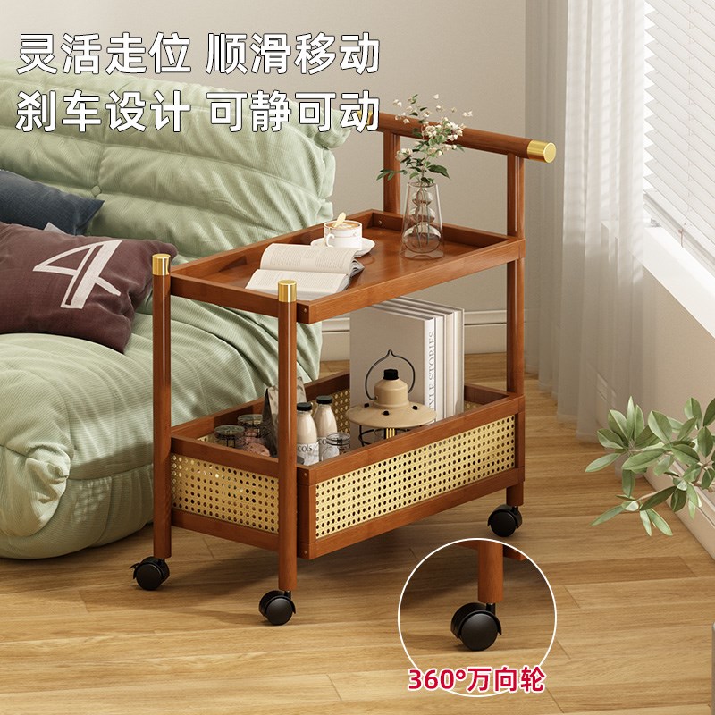 边几中古风小推车客厅可移动置物架带轮零食收纳架床头茶几小桌子