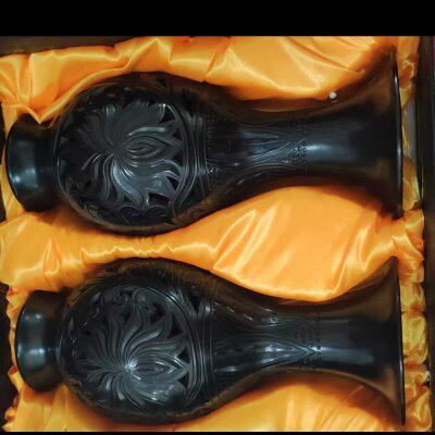 龙山黑陶手工艺品镂空琵琶对花瓶工艺品花瓶摆件家居客厅装饰