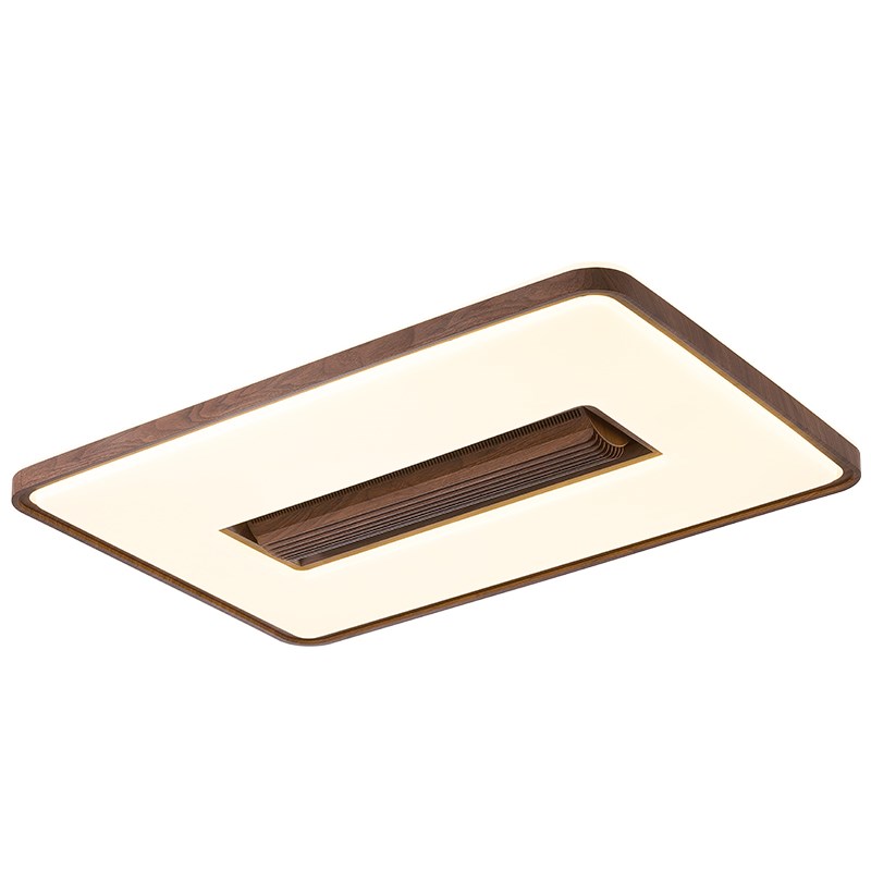 无叶风扇灯客厅吸顶灯中古风胡桃木纹复古大厅灯静音一体电扇灯具