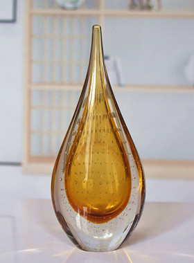 玻璃新房装饰艺术品办公室v客厅玄关博山琉璃水滴摆件礼物北欧轻