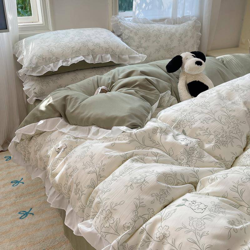 2024新款A类母婴级花边超柔水洗棉四件套家用高级感床单被套60支