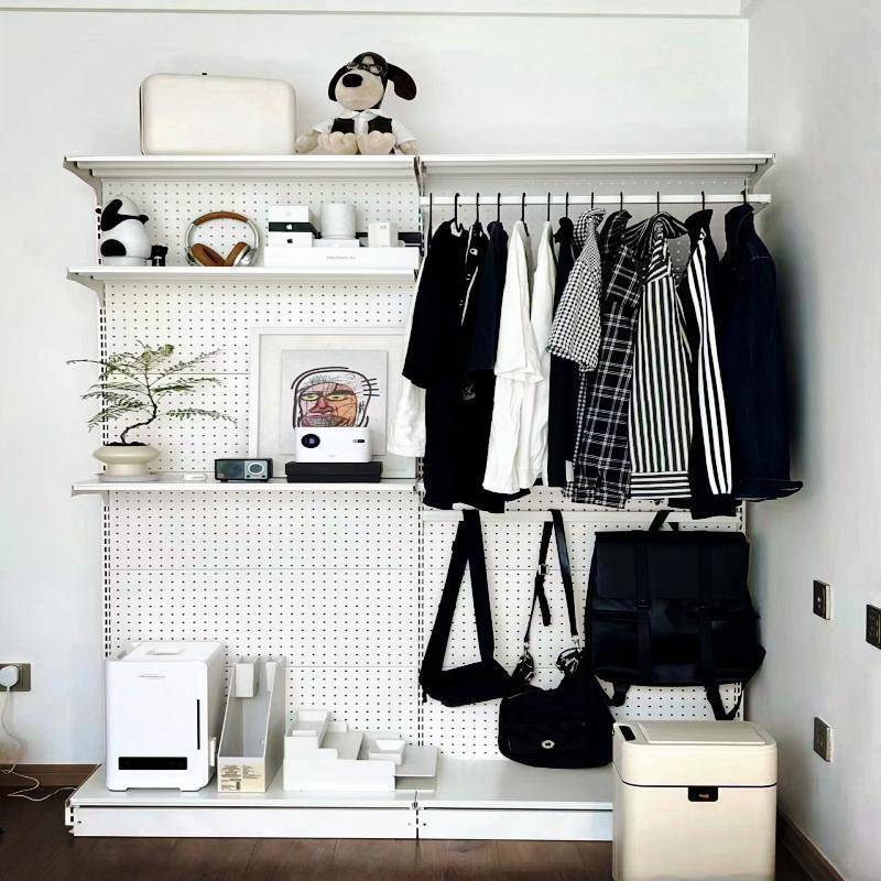 免打孔墙铁艺衣帽19卧室收纳简易金属洞洞板开放式衣柜置物衣帽架