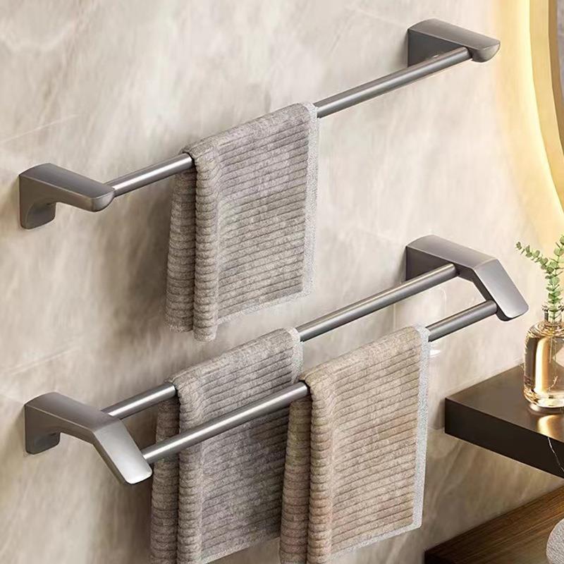 枪灰色毛巾架单杆浴室毛巾杆304不锈钢挂杆卫生间打孔双杆架子