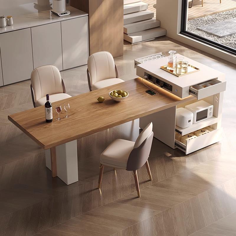 实木高级岛台餐桌一体家用电动伸缩多功能岩板中岛台餐导一体桌