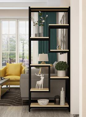 客厅loft铁艺隔板置物架实木隔断玄关屏风博古展示架落地书架