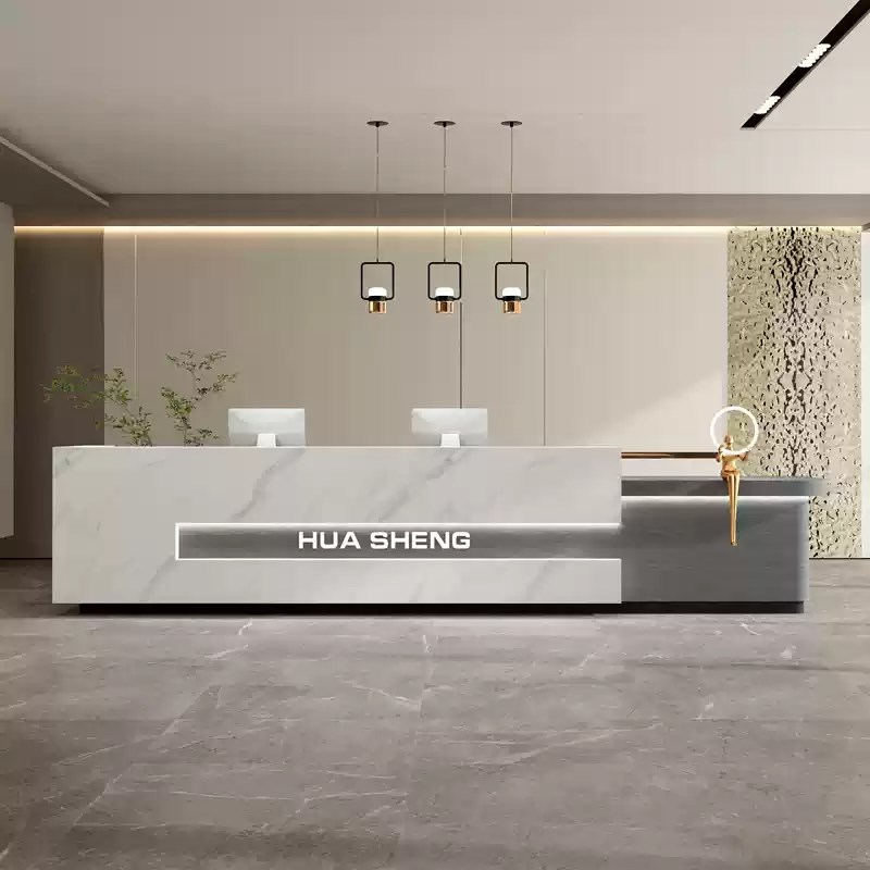 公司前台接待台酒k店大理石纹服务台大厅咨询台高档岩板柜台桌定